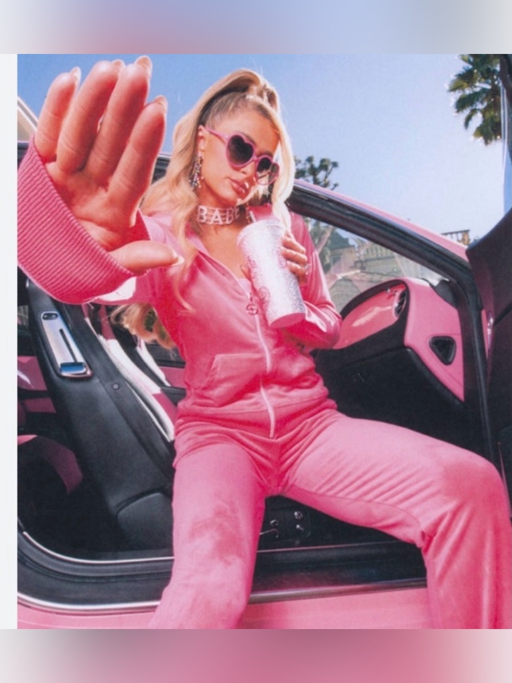 New JUICY COUTURE Pink Velour Tracksuit Matching 2 PC Set Bling Crown